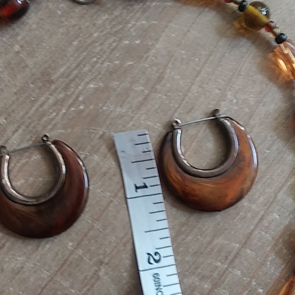 Brown Boho Stament Earrings Hoops & Brown  Beaded Necklace - Picture 10 of 17